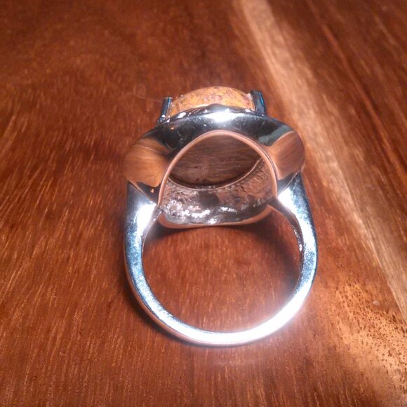 Script Stone Jasper Solitaire Stainless Steel Ring (Size 9) - Picture 8 of 13